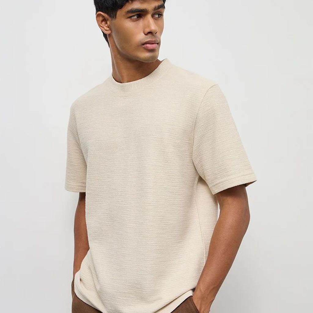 ETA Cream Textured Relaxed-Fit Cotton-Blend T-Shirt