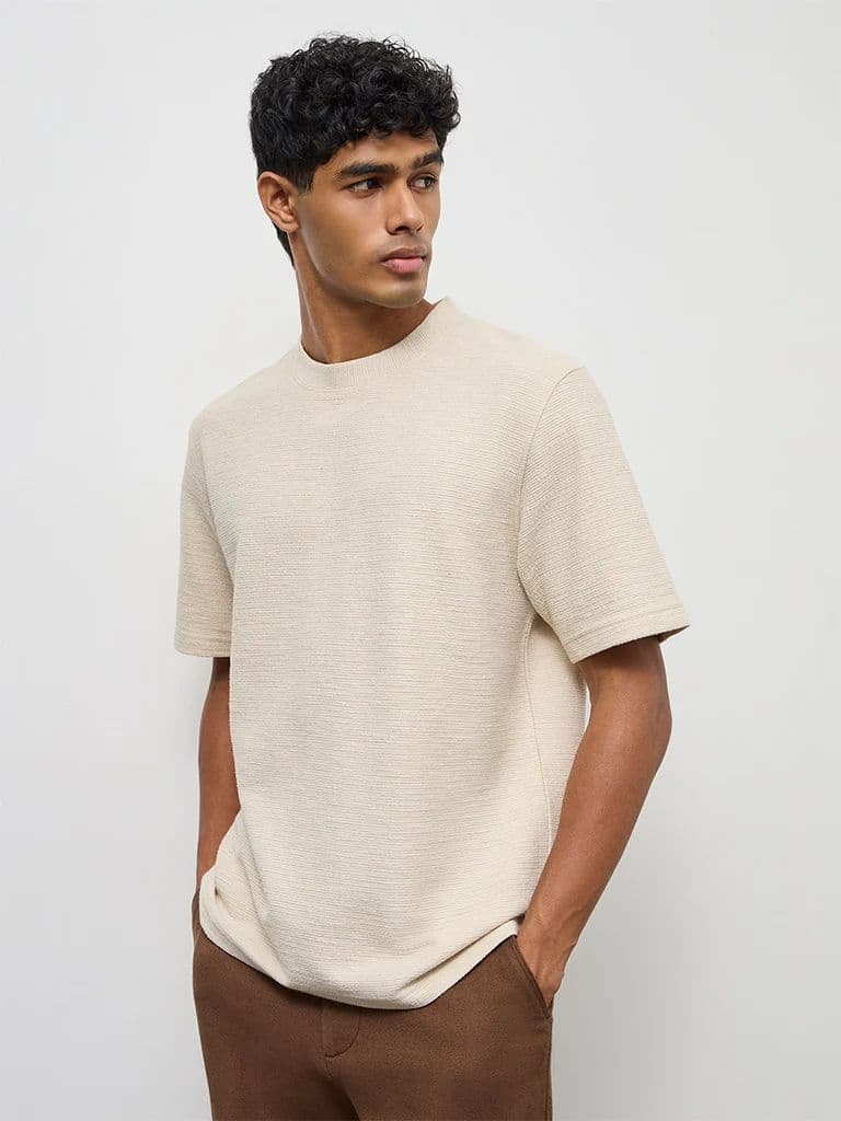 ETA Cream Textured Relaxed-Fit Cotton-Blend T-Shirt