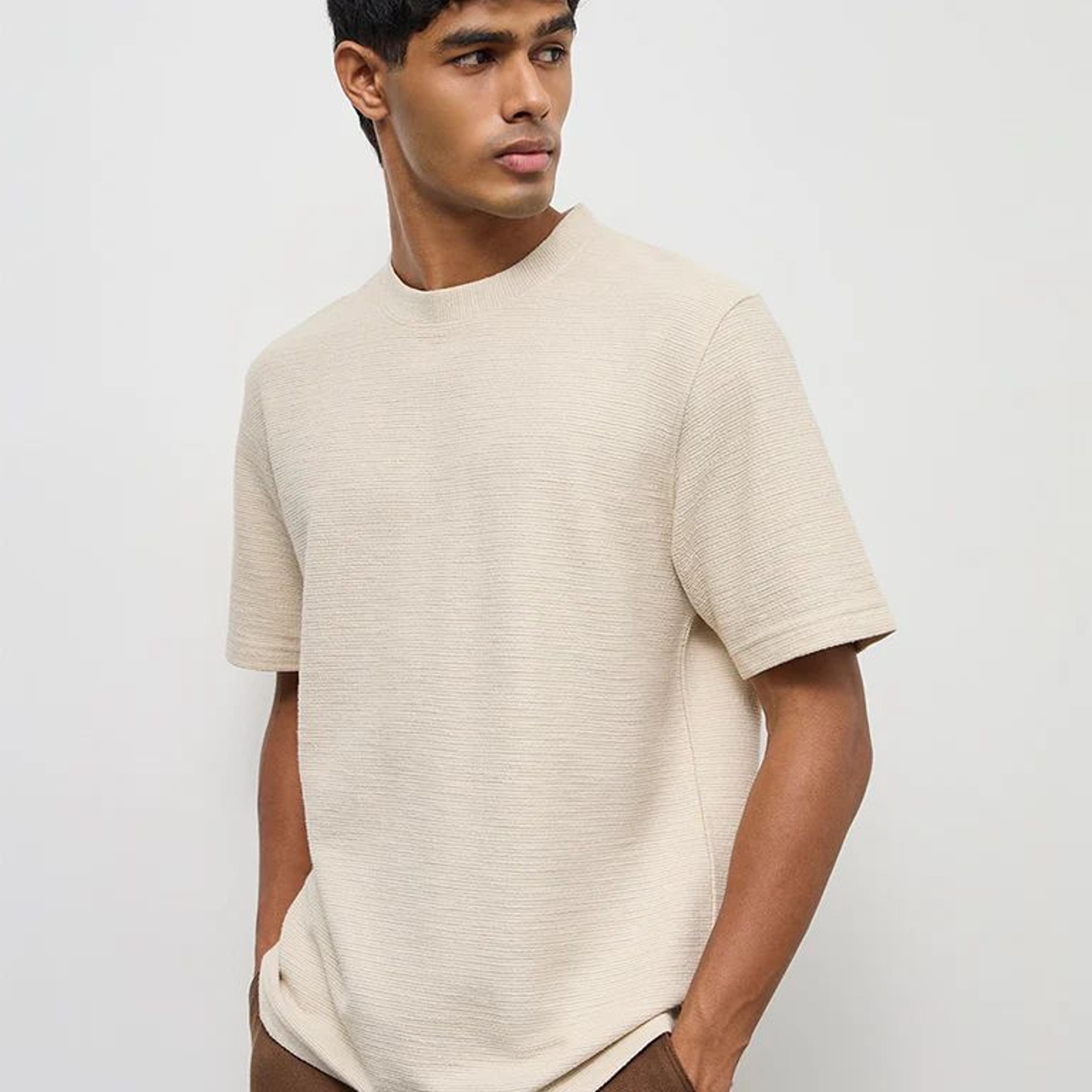 ETA Cream Textured Relaxed-Fit Cotton-Blend T-Shirt