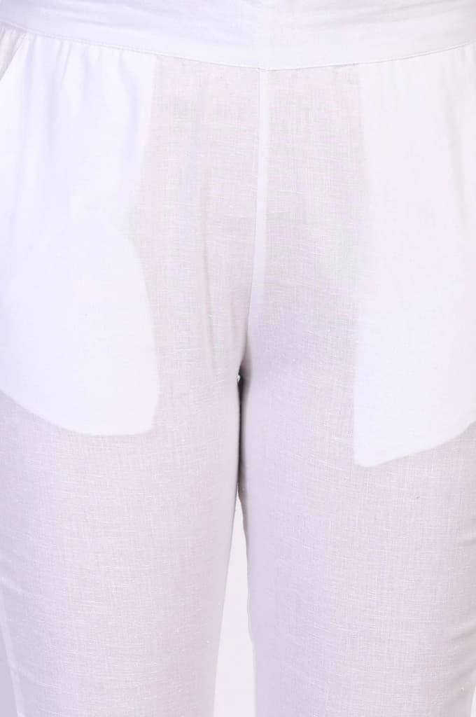 White Lace Trim Slim-Fit Cotton Pant — photo 2