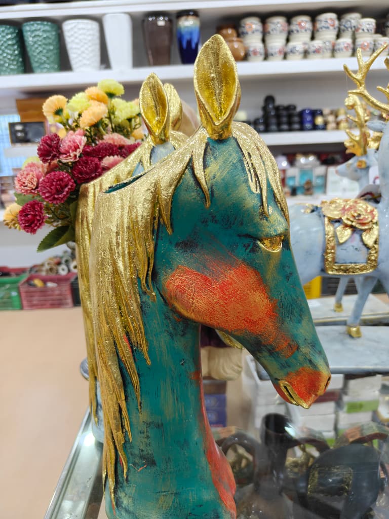 Gold Horse Head Statue | Decorative | Gold | Brown