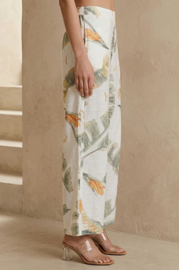 White Tropical Floral Printed Wide Leg Ankle Length Parallel Pants — photo 6