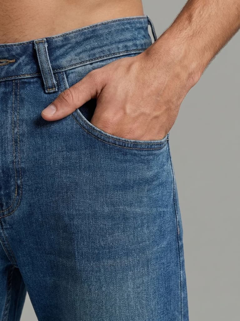 Men's Light Blue Relaxed Fit Washed Denim Jeans Non-Stretchable — photo 5