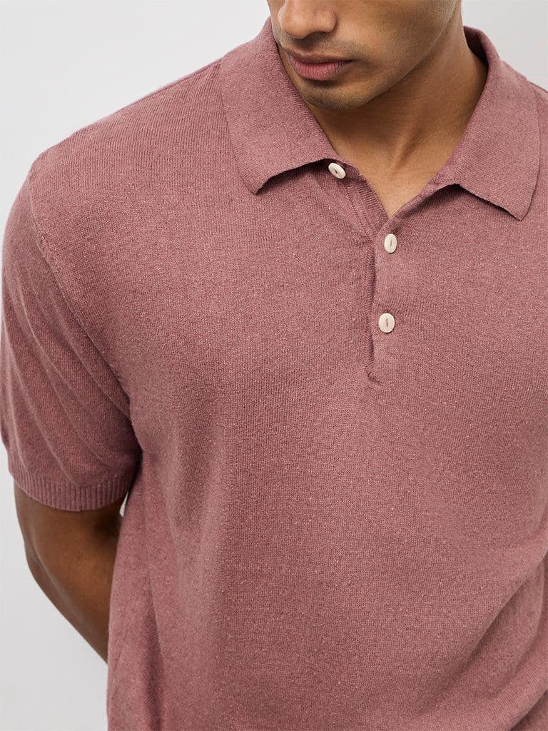 ETA Dusty Pink Relaxed-Fit Cotton-Blend Polo T-Shirt — photo 4