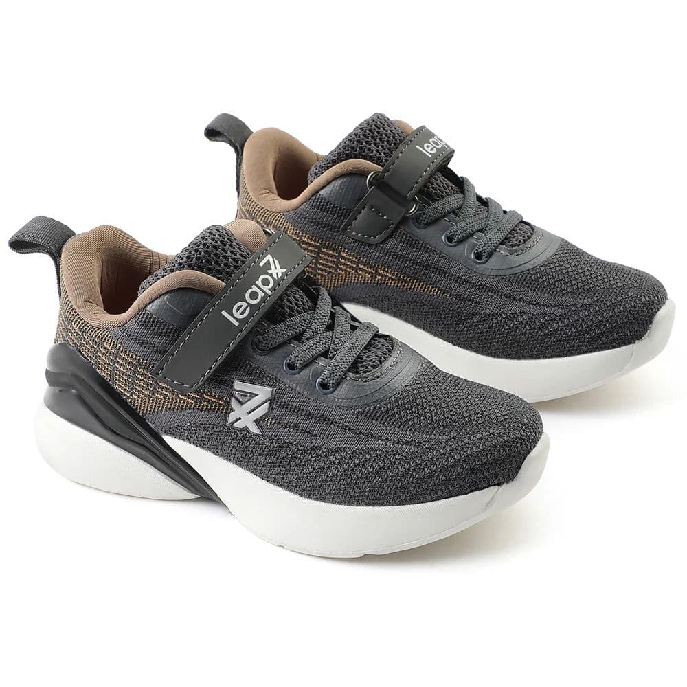 Leap7x Dark Grey Sports Lacing Running Shoes For Kids COVER-02 By Liberty — photo 5