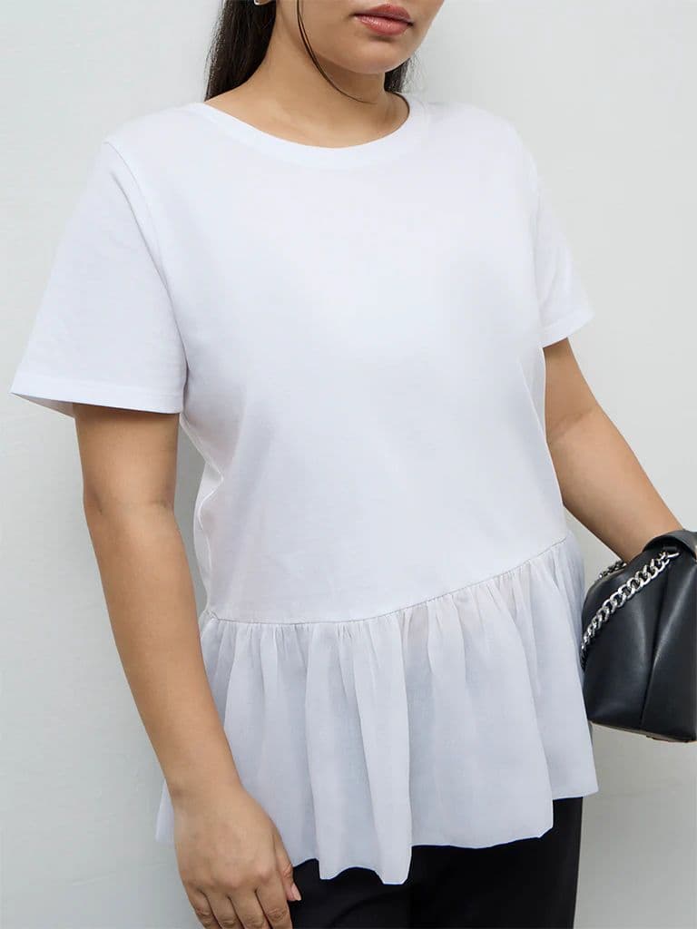 Gia White Ruffled Hem Cotton Top — photo 3