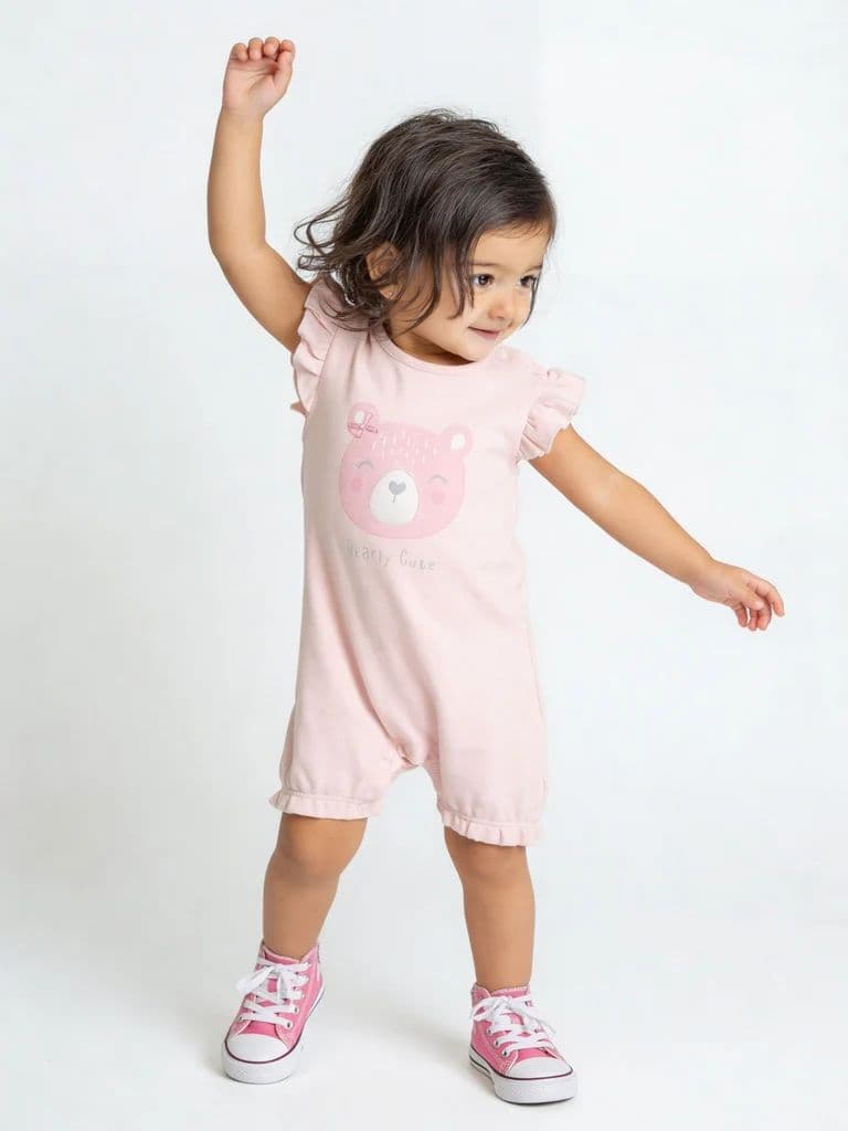HOP Baby Girls Pink Printed Cotton Romper - Pack of 3