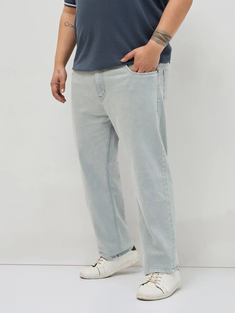 Plus Men's Ice Grey Regular Fit Towel Washed Yellow Tint Denim Jeans Stretchable — photo 2