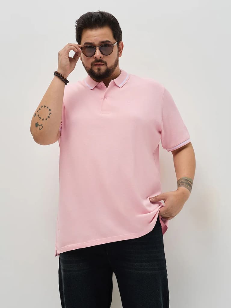 Plus Men's Dusty Pink Solid Regular Fit Half Sleeve Cotton Polo T-Shirt — 2XL / Dusty Pink