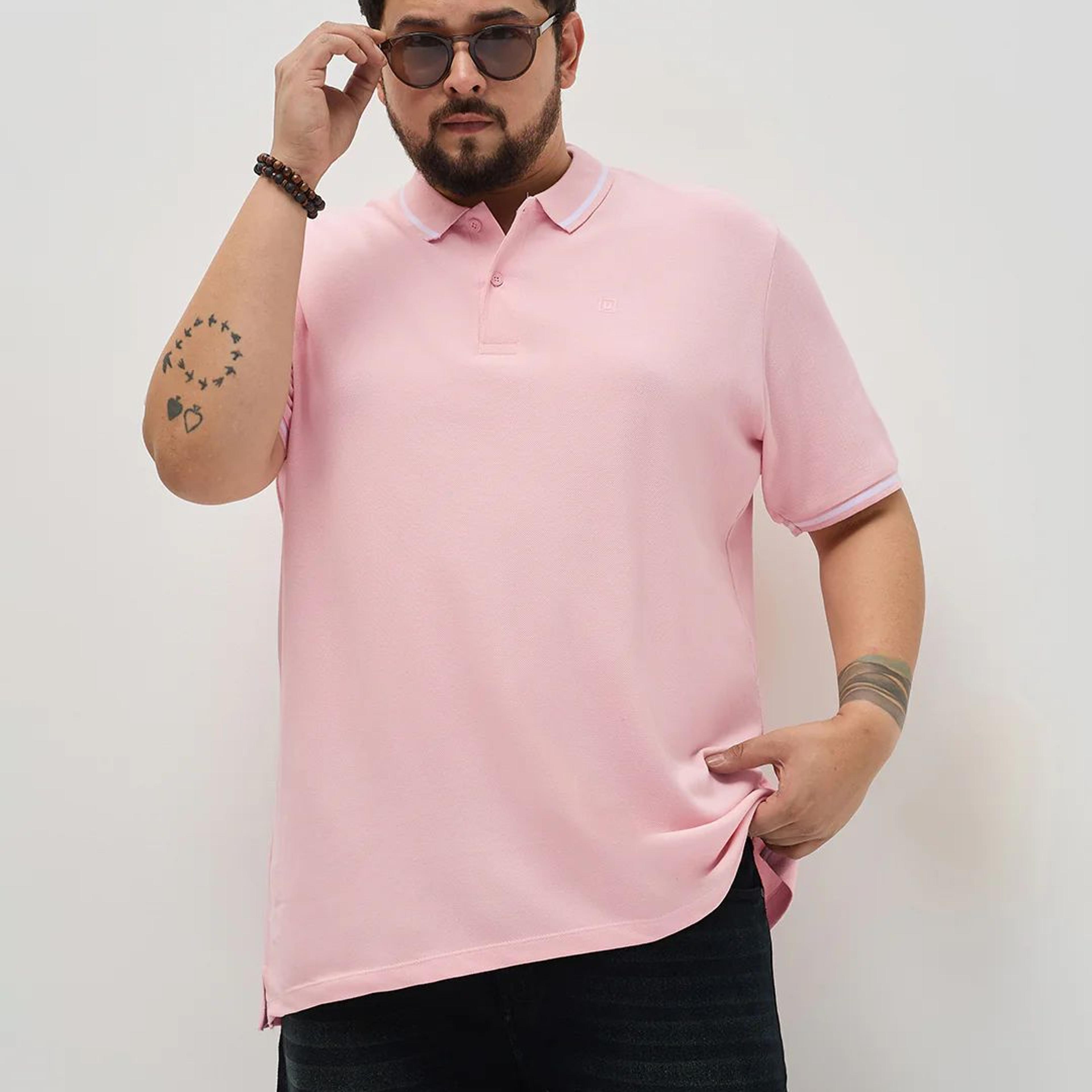 Plus Men's Dusty Pink Solid Regular Fit Half Sleeve Cotton Polo T-Shirt