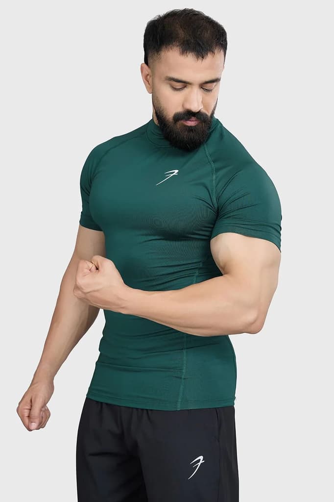 High Neck Compression T-shirt Emerald — S