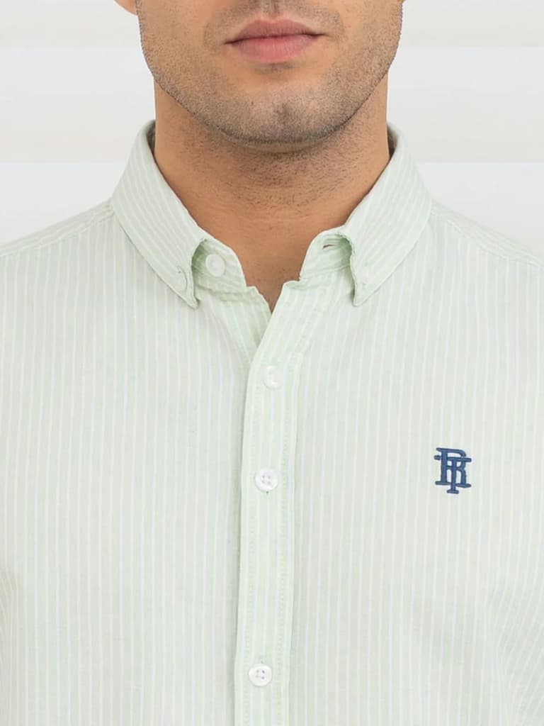 Shirts for Men in Light Green | Stripe Oxford Full Sleeve Shirt — photo 6