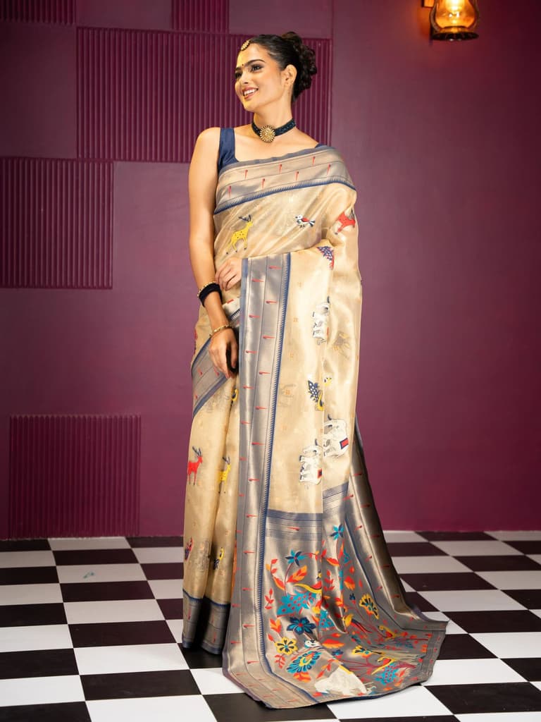 Mimosa Women's Woven Design Banarasi Style Art Silk Saree With Blouse Piece : SA00001954NVFREE — photo 3