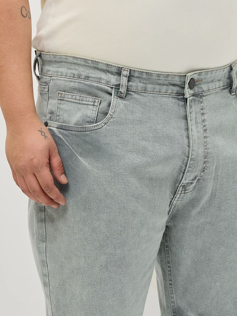 Plus Men's Ice Grey Regular Fit Acid Washed Denim Jeans Stretchable — photo 5