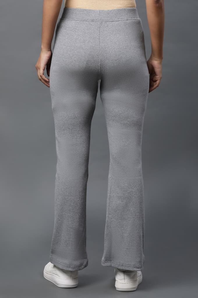 Grey Solid Flared Pants With Elasticated Waist — photo 3
