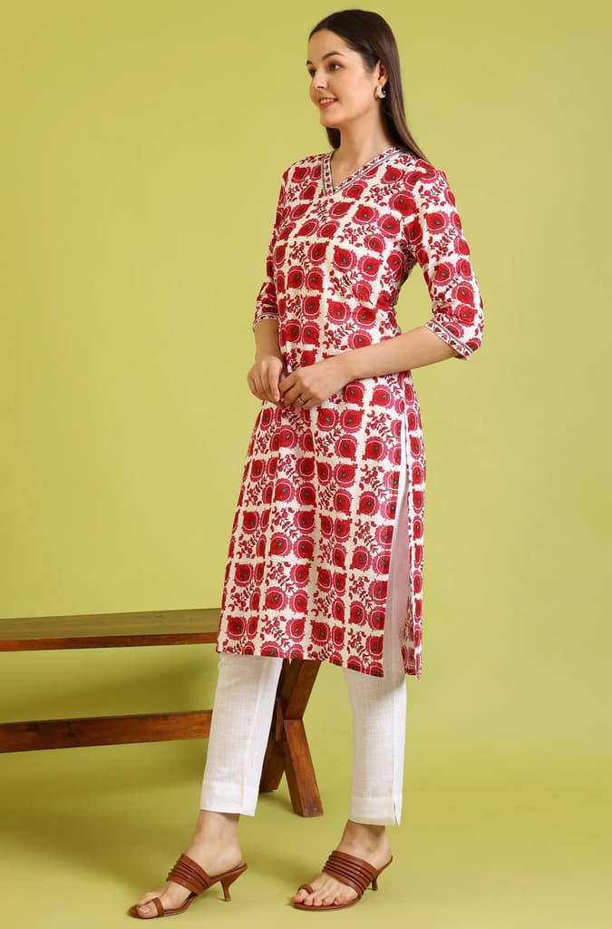 Floral Printed Straight Pure Cotton Kurta with Border Patch — photo 5