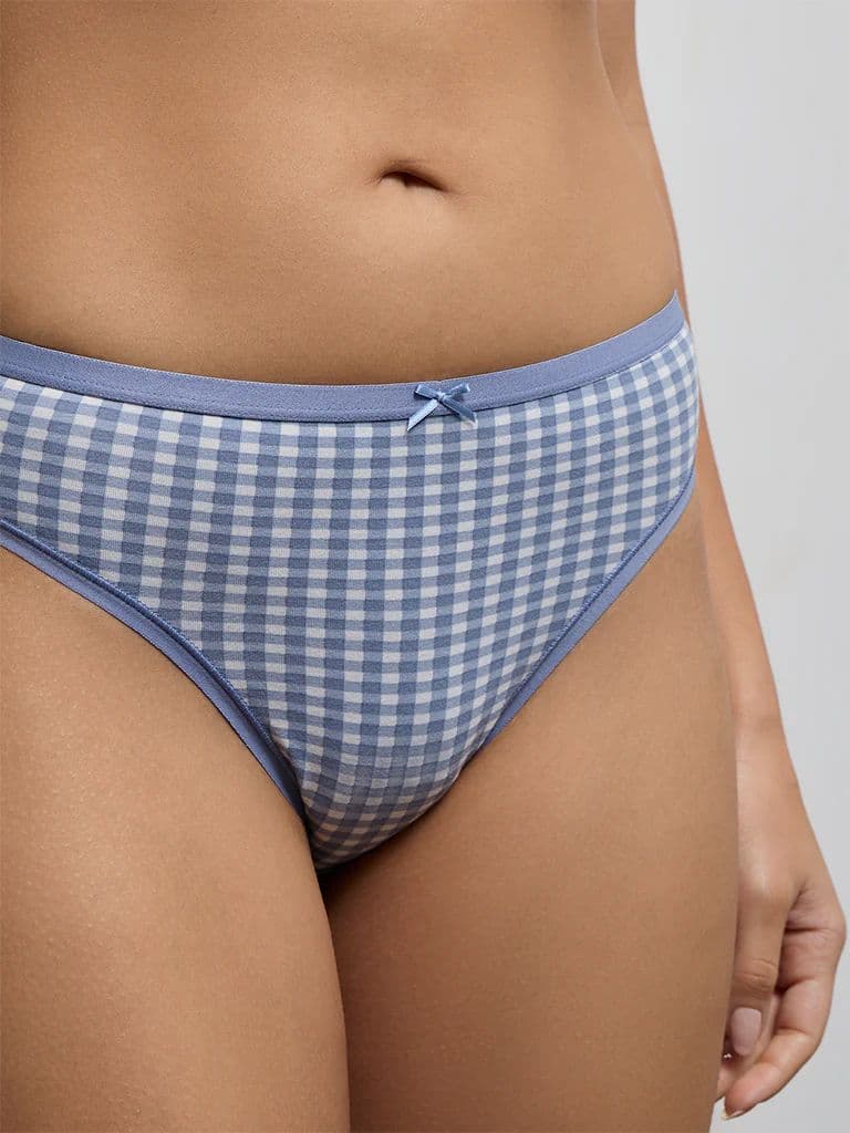 Wunderlove Blue Printed Hi-Leg Cotton-Blend Briefs - Pack of 3 — photo 3