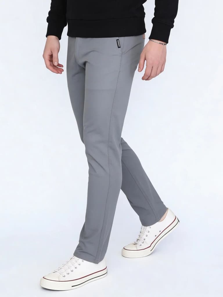 Men's Light Blue Straight Fit Mid Rise Cotton Casual Chinos Trousers Stretch — photo 2