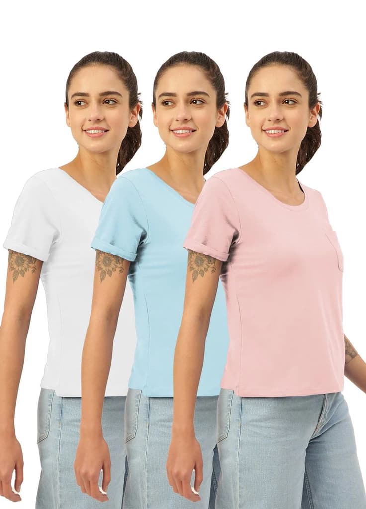 Twin Skin Women's Lounge Tees (Pack of 3) — Pastel Peach; Chalk Blue; White / S / Women