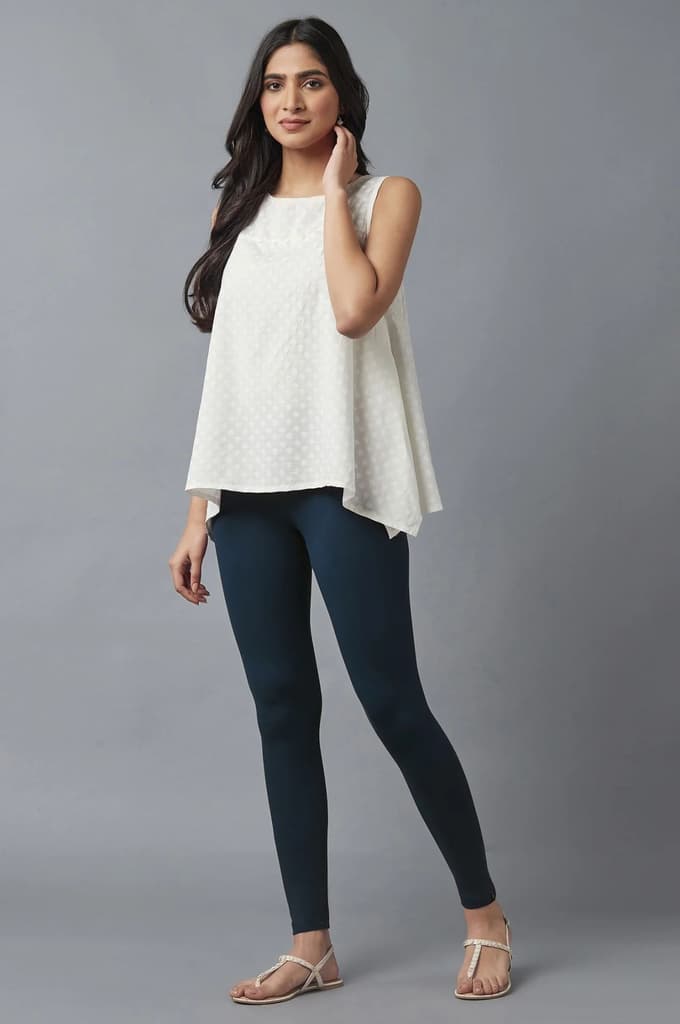 Navy Blue Solid Skinny Fit Cotton Tights With Elasticated Waist — photo 5