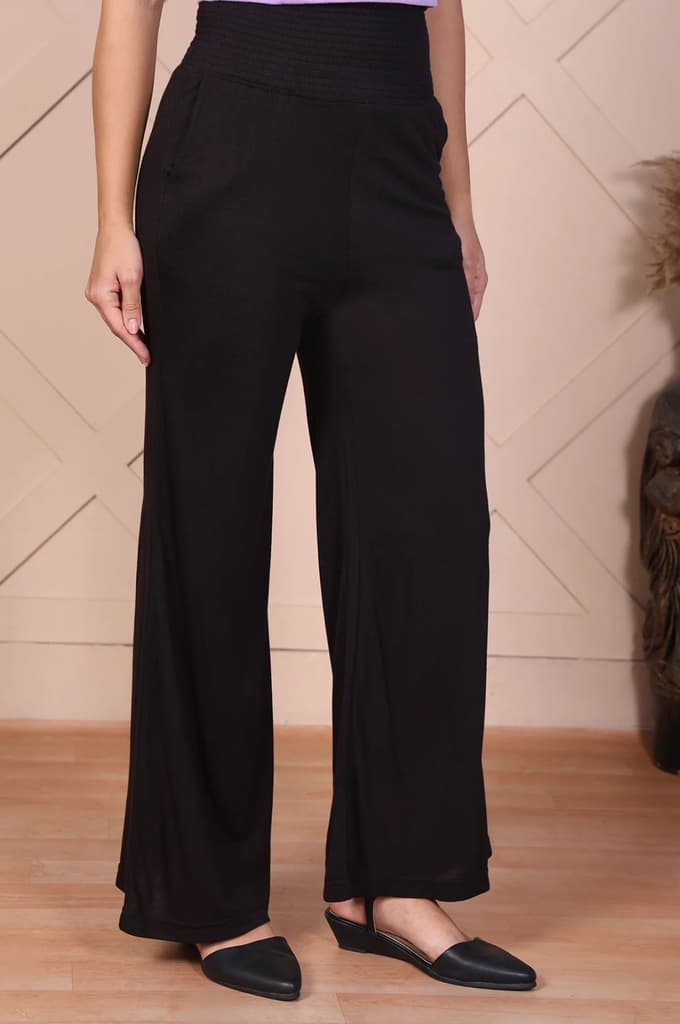 Elleven Women's Black Solid High Rise Ankle Length Wide Leg Palazzo — photo 4