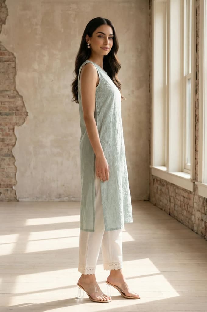 Sea Green Thread Embroidered Rayon Straight Kurta — photo 6