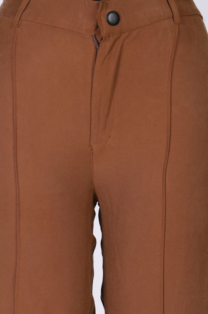 Brown Solid Rayon Straight Fit Ankle Length Pants — photo 3