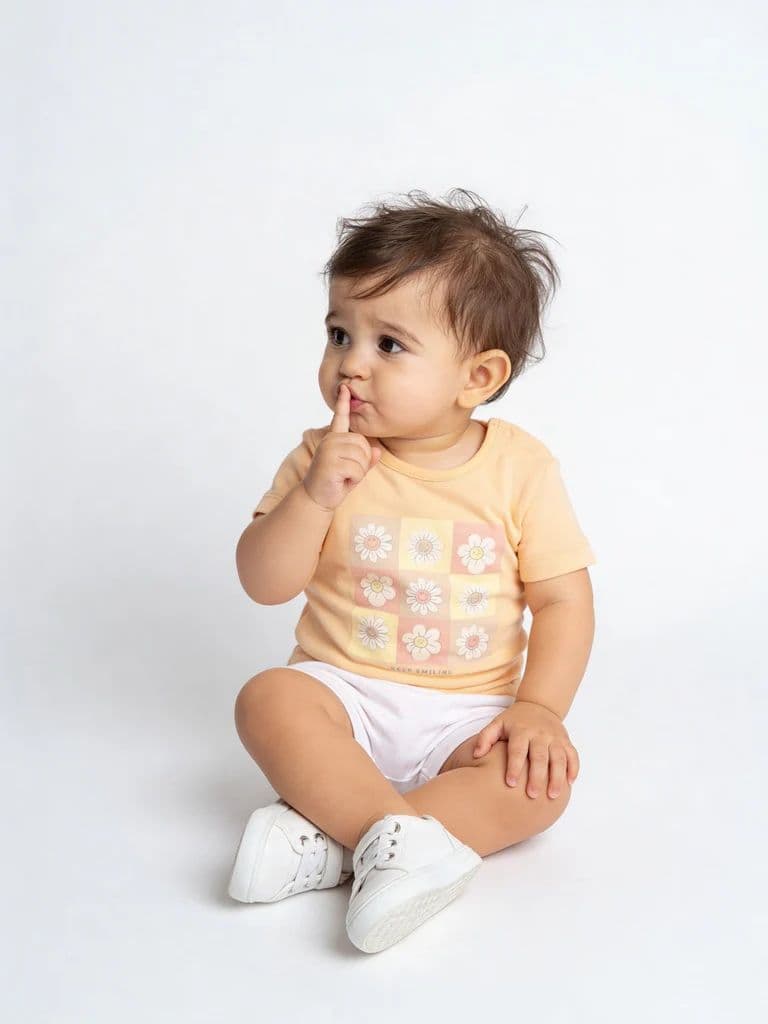 HOP Baby Boys Peach Printed Cotton T-Shirt and Shorts Set