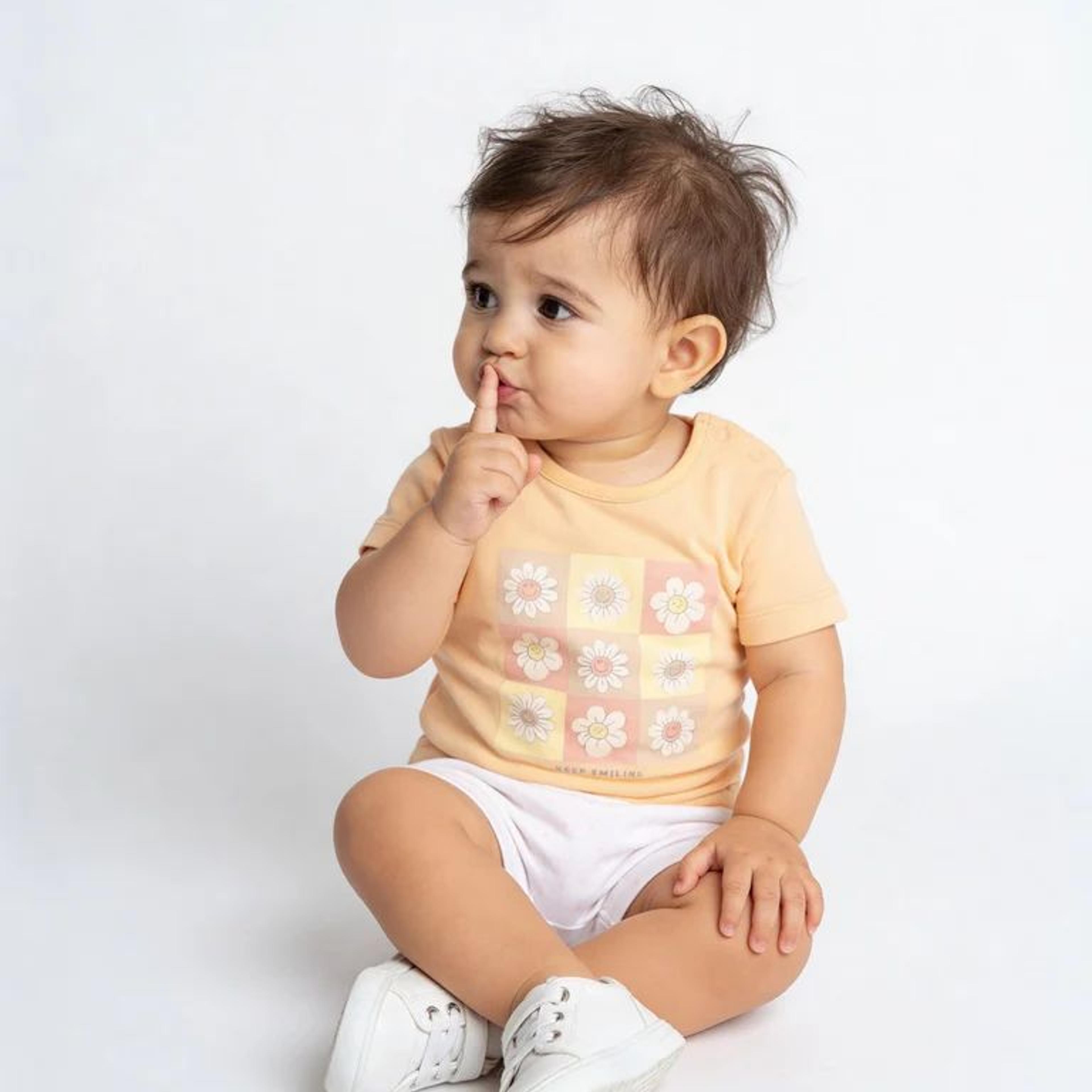 HOP Baby Boys Peach Printed Cotton T-Shirt and Shorts Set