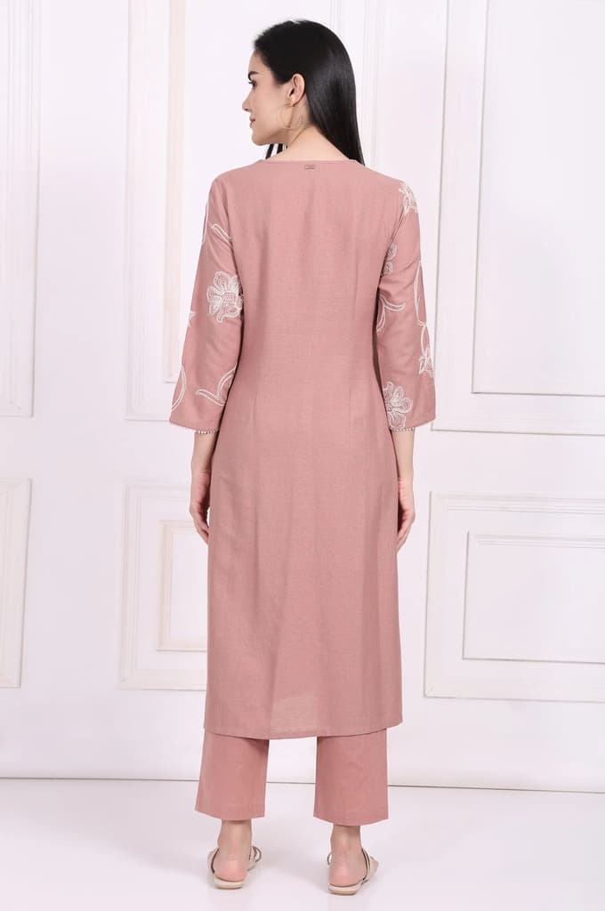 Pink Embroidered Straight Rayon Kurta with Straight Pant — photo 5