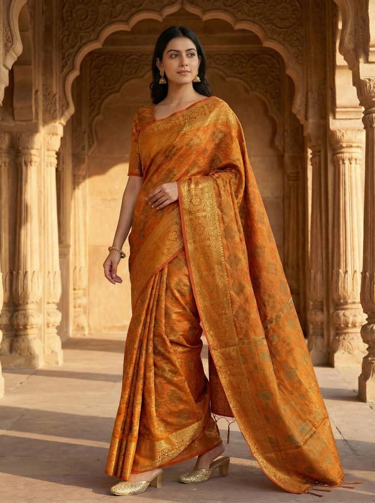 MIMOSA Women's Woven Design Patola Style Raw Silk Saree with Blouse Piece - Mustard ( SA00003138MSFREE ) — photo 2