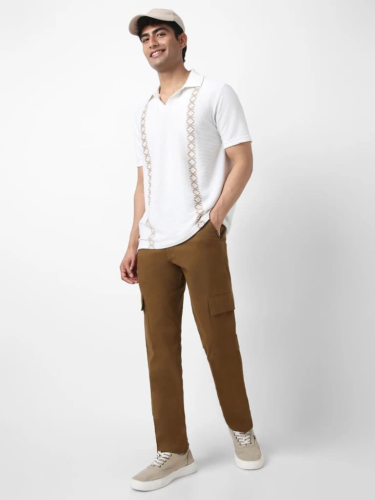Men's Brown Regular Fit Solid Cargo Chino Pant with 6 Pockets Stretchable — photo 4