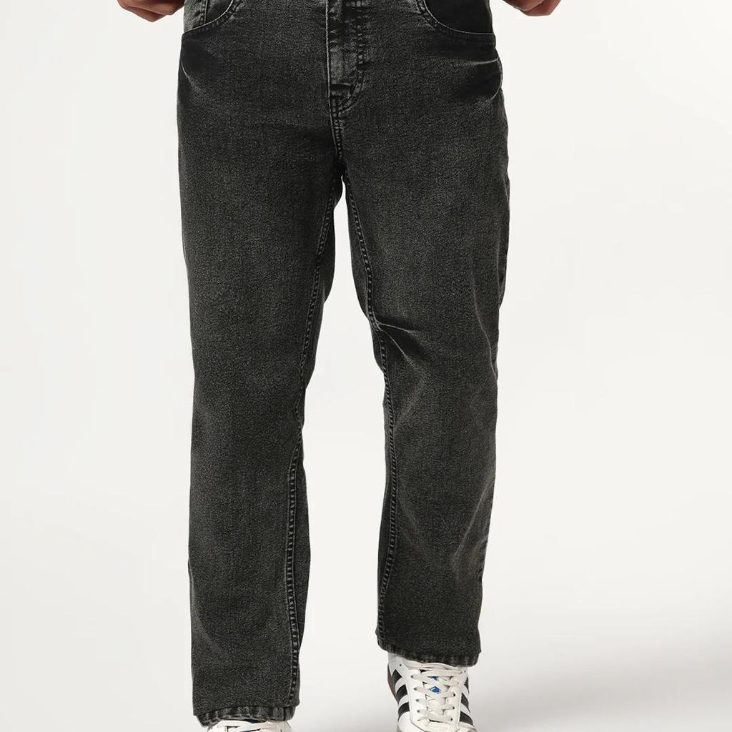Men's Black Regular Fit Acid Washed Denim Jeans Stretchable