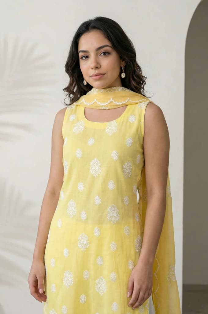 Yellow Cut Work Floral Printed Damini Dupatta — photo 5