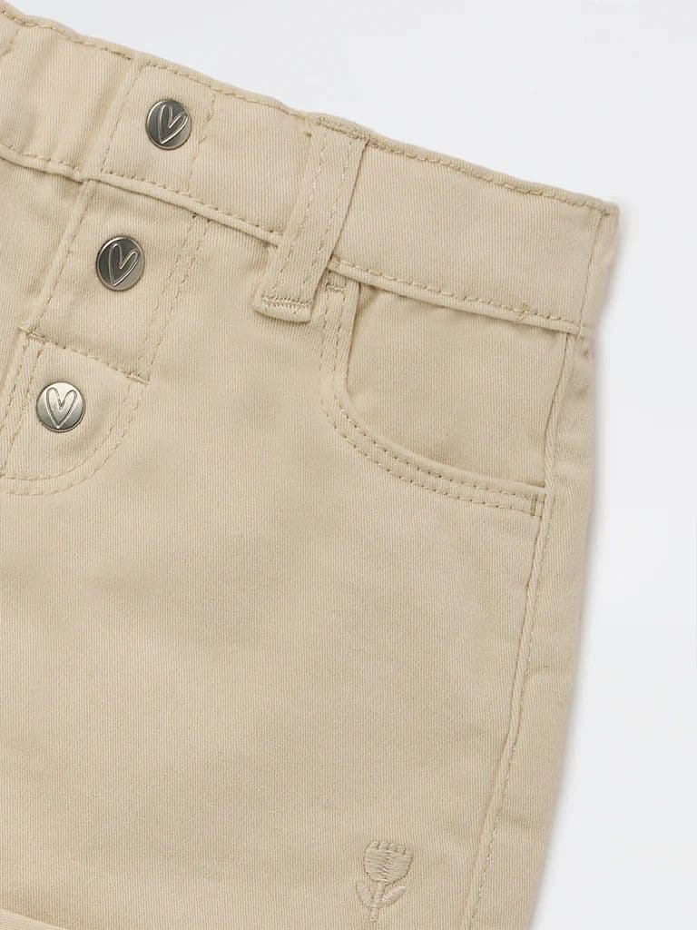 HOP Baby Girls Beige High-Rise Denim Shorts — photo 5
