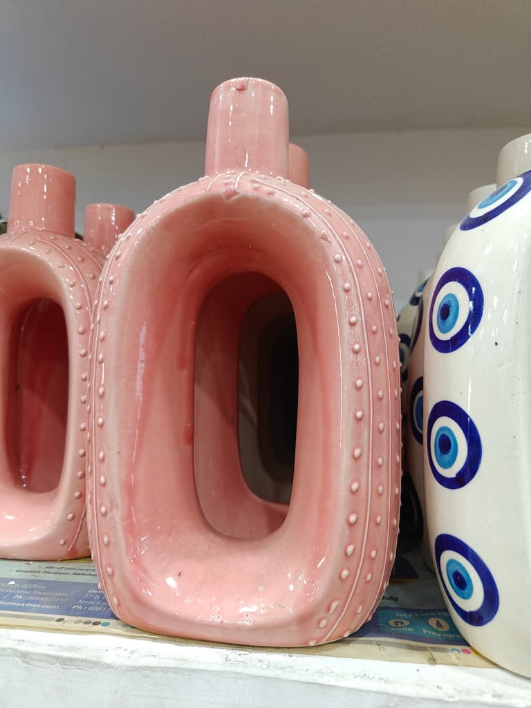 Pink Vase with Eye Design | Ceramic | Home Decor | Eye-catching