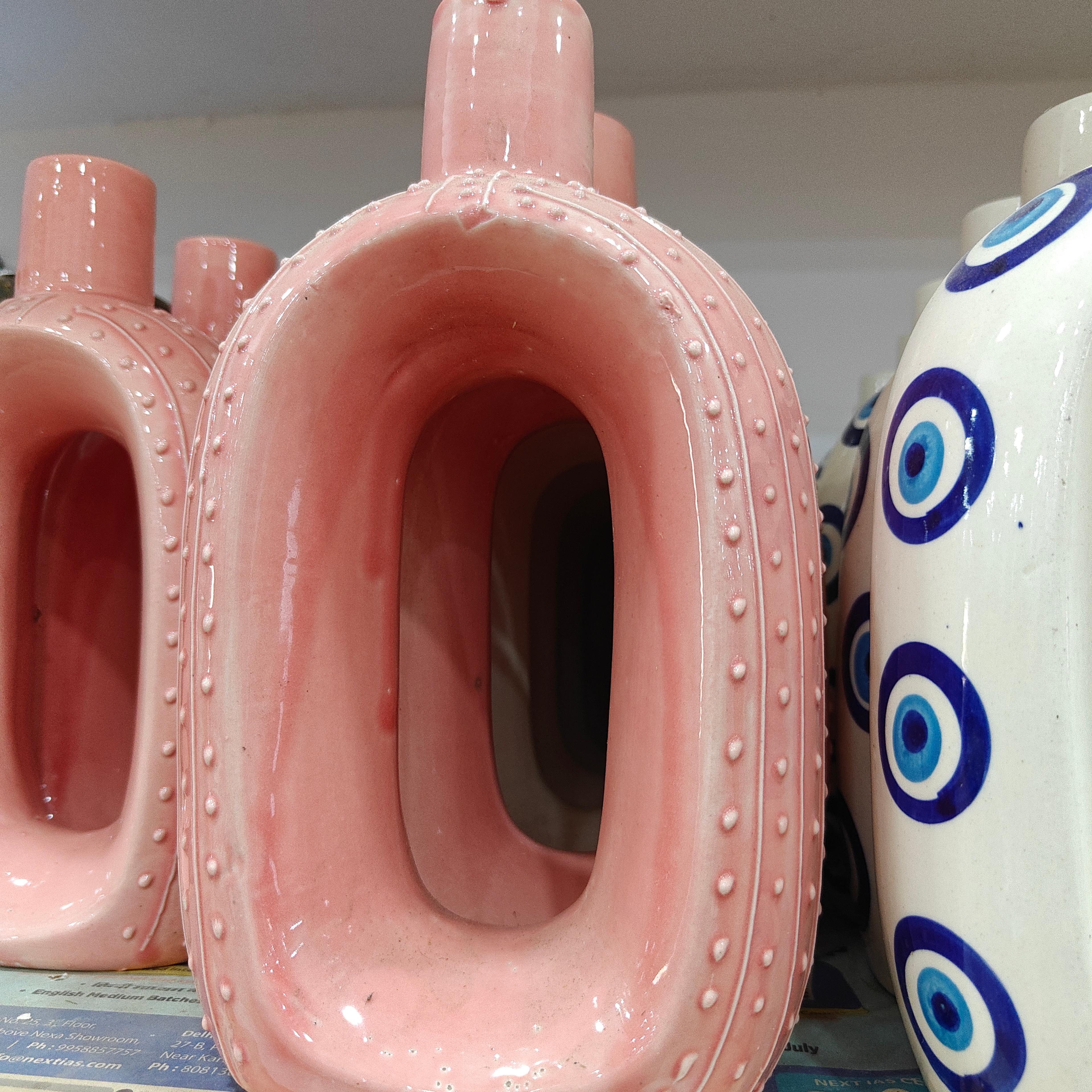 Pink Vase with Eye Design | Ceramic | Home Decor | Eye-catching