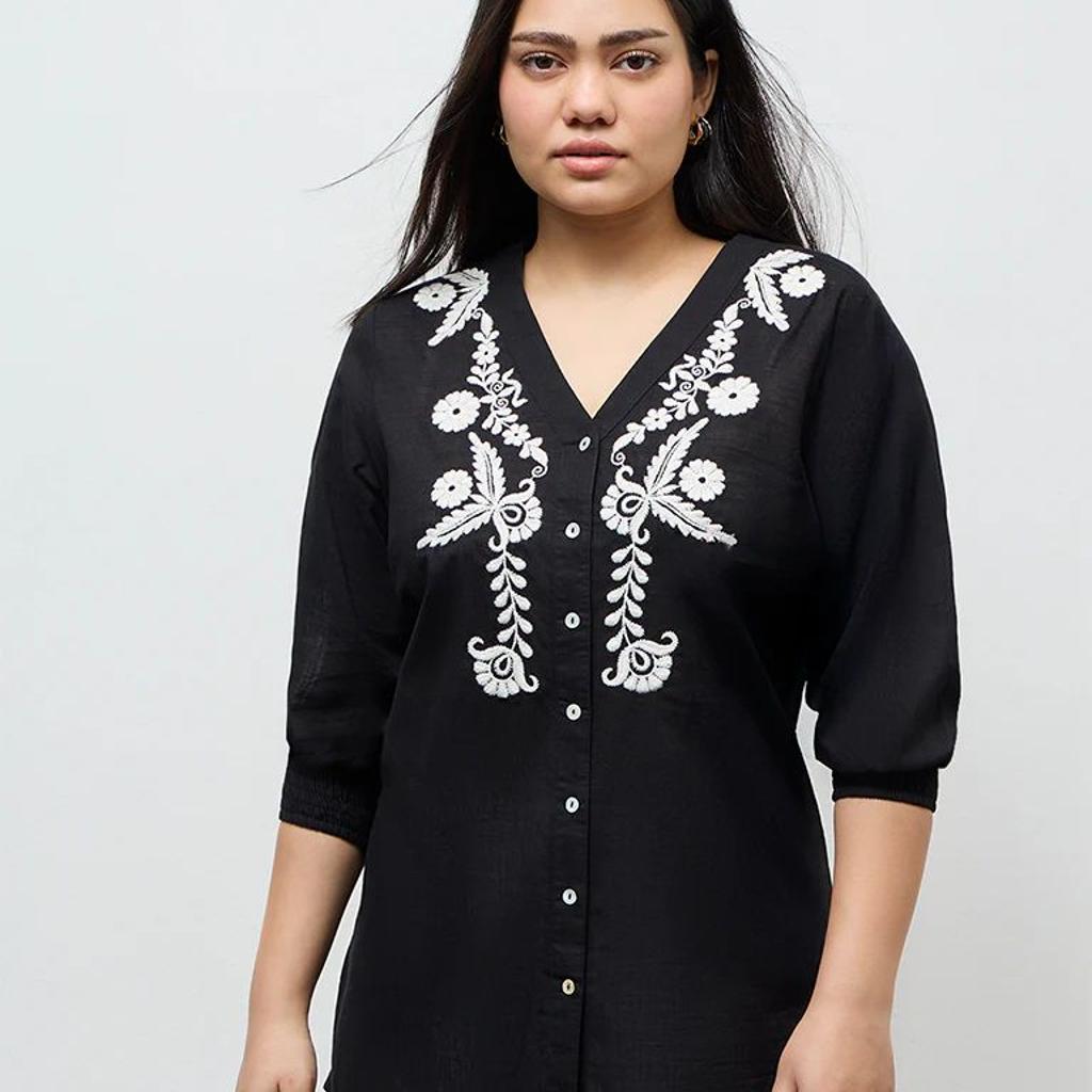 Diza Black Embroidered Cotton Tunic
