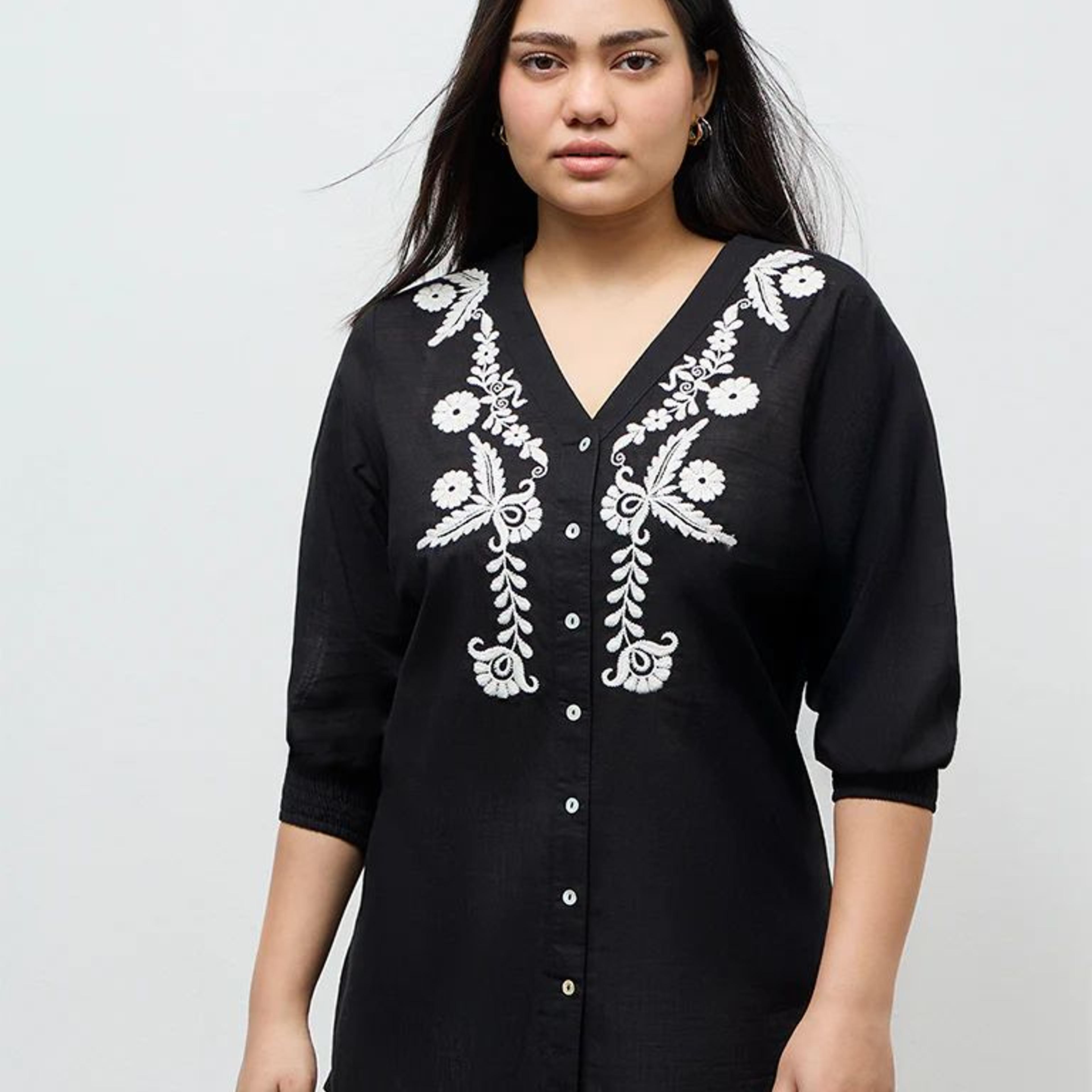 Diza Black Embroidered Cotton Tunic