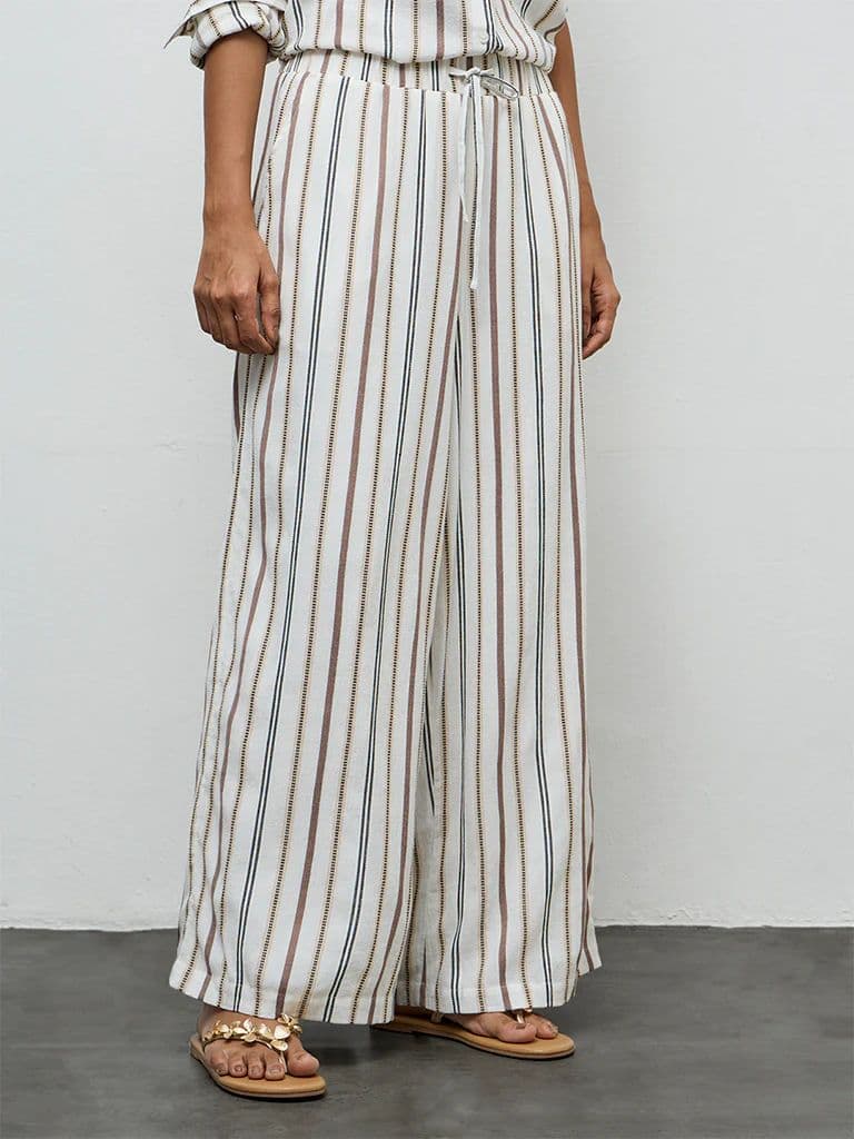 LOV Off-White Striped High-Rise Pants — photo 2