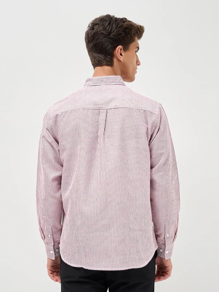 Men's Maroon Cotton Full Sleeve Regular Fit Casual Striped Shirt — photo 4