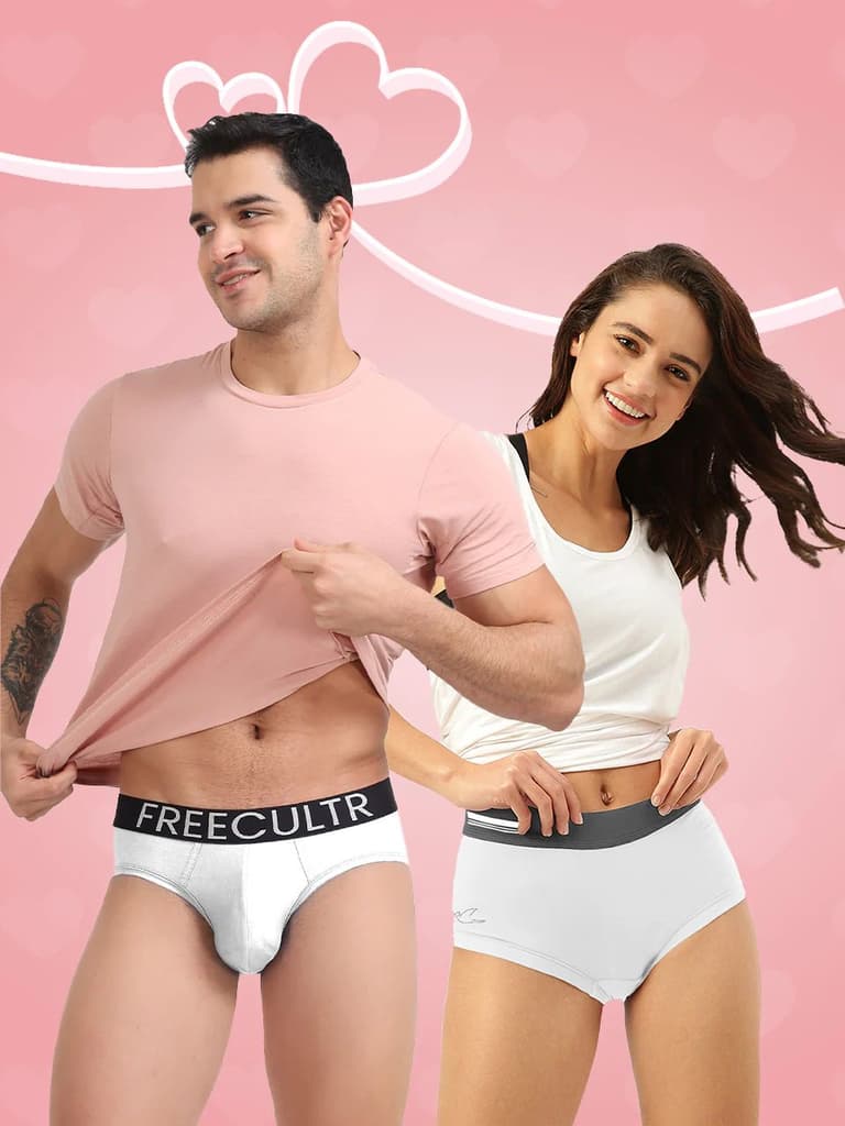 Men's Cotton Brief And Women's Boxer Brief (Pack of 2) — White / S / S