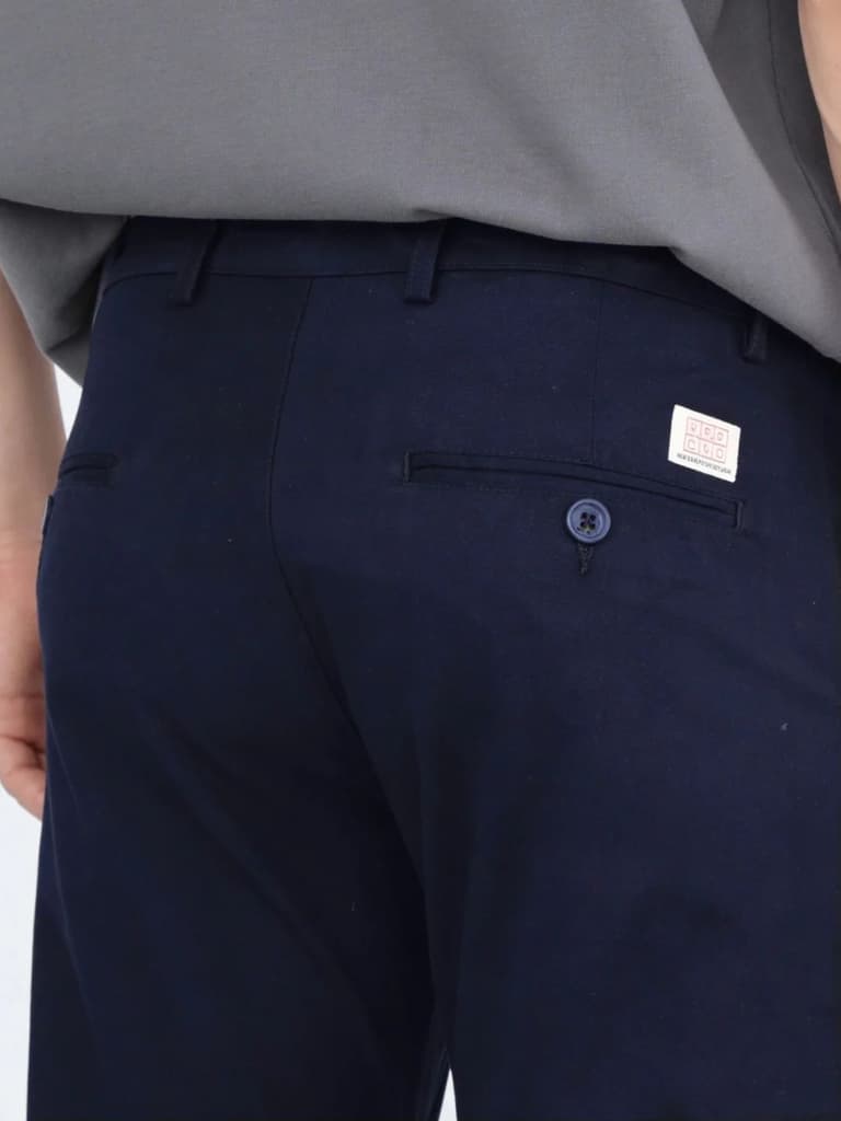 Men's Navy Straight Fit Mid Rise Cotton Casual Chinos Trousers Stretch — photo 6