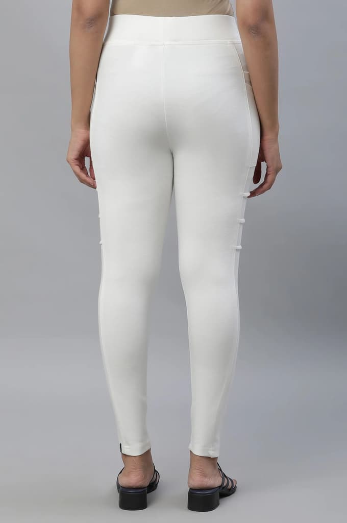 White Solid Skinny Fit Yoga Tights With Side Pockets — photo 3