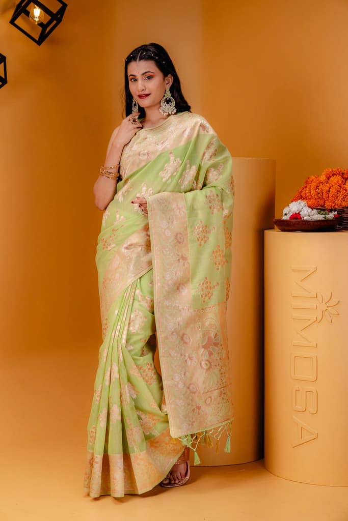 Mimosa Women's Woven Design Banarasi Style Art Silk Saree With Blouse Piece : SA00001806PSFREE — Pista