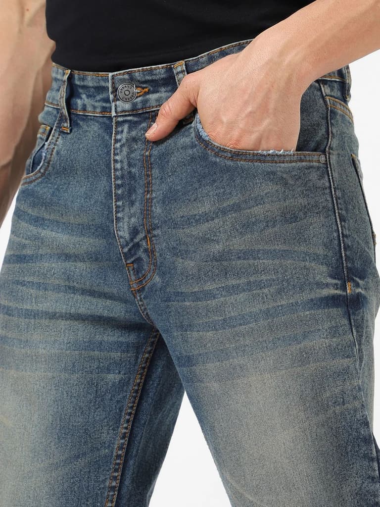 Men's Blue Regular Fit Washed Jeans Stretchable — photo 5