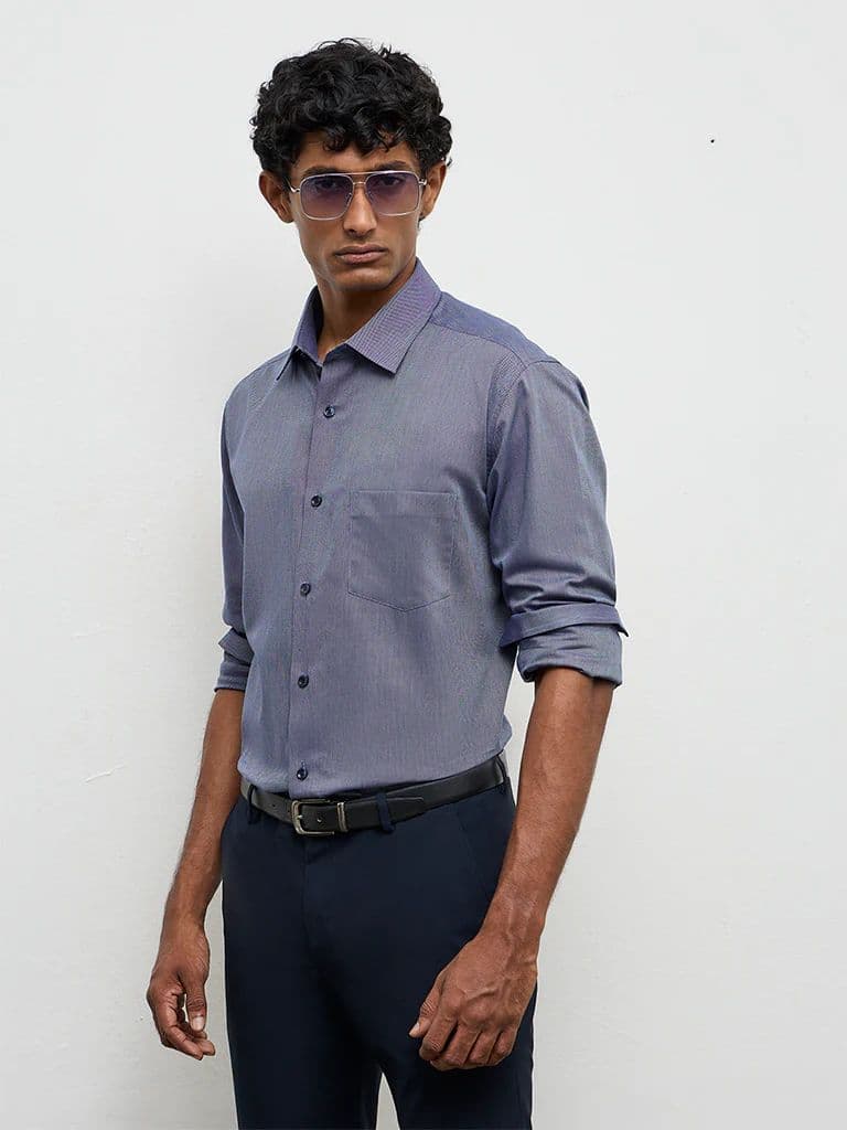WES Formals Navy Relaxed-Fit Cotton Shirt — photo 2