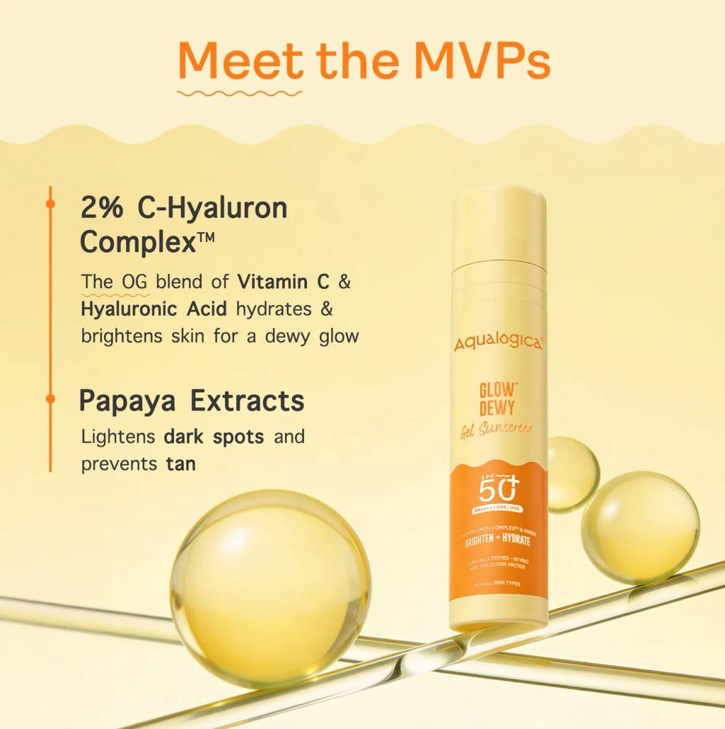 Glow+ Dewy Gel Sunscreen In-Vivo Tested SPF 50+ PA++++ with Papaya & Vitamin C - 50g