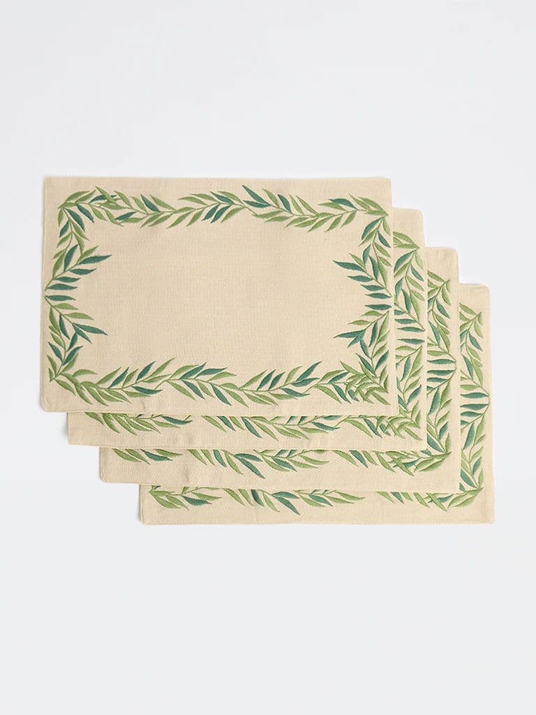 Westside Home Green Foliage Embroidered Placemats - (Set of 4) — photo 2