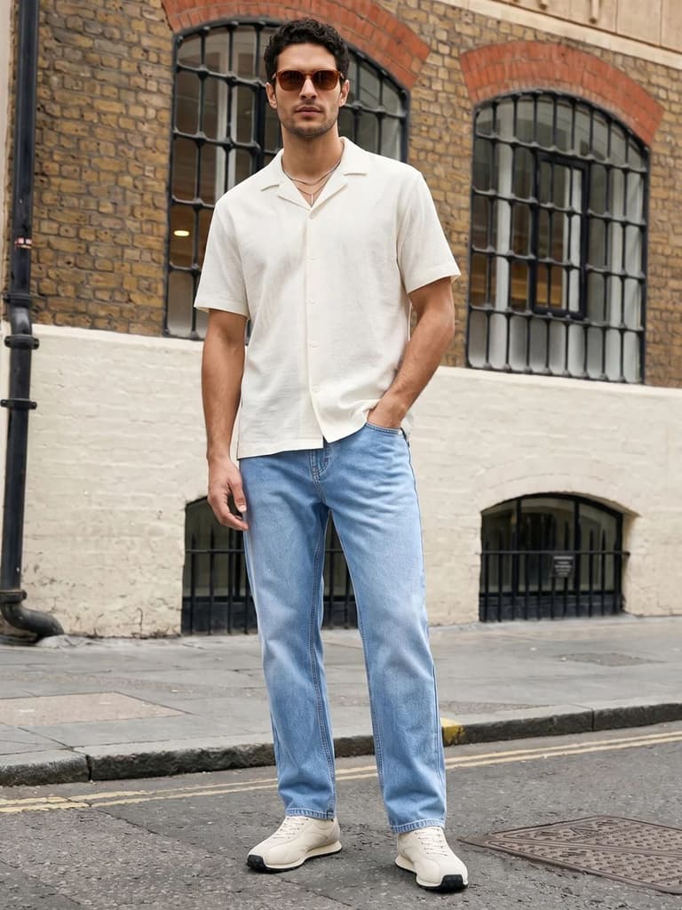 Men's Ice Blue Relaxed Fit Washed Denim Jeans Non-Stretchable — photo 4